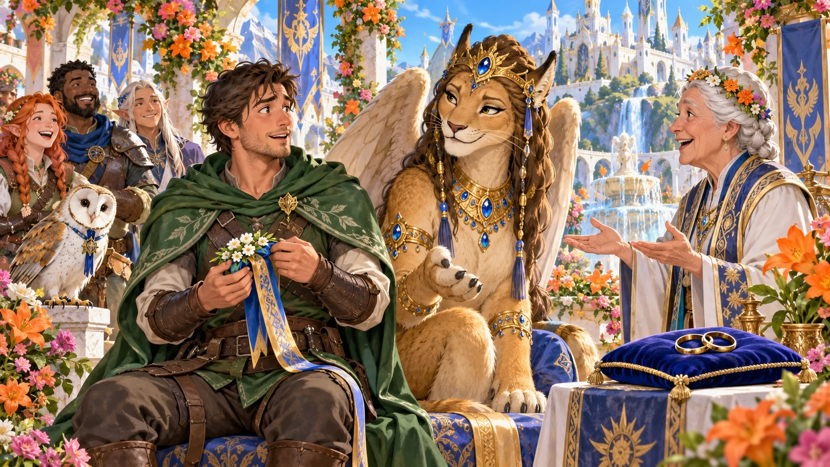 Fantasy editorial illustration of a surprising fictional marriage custom